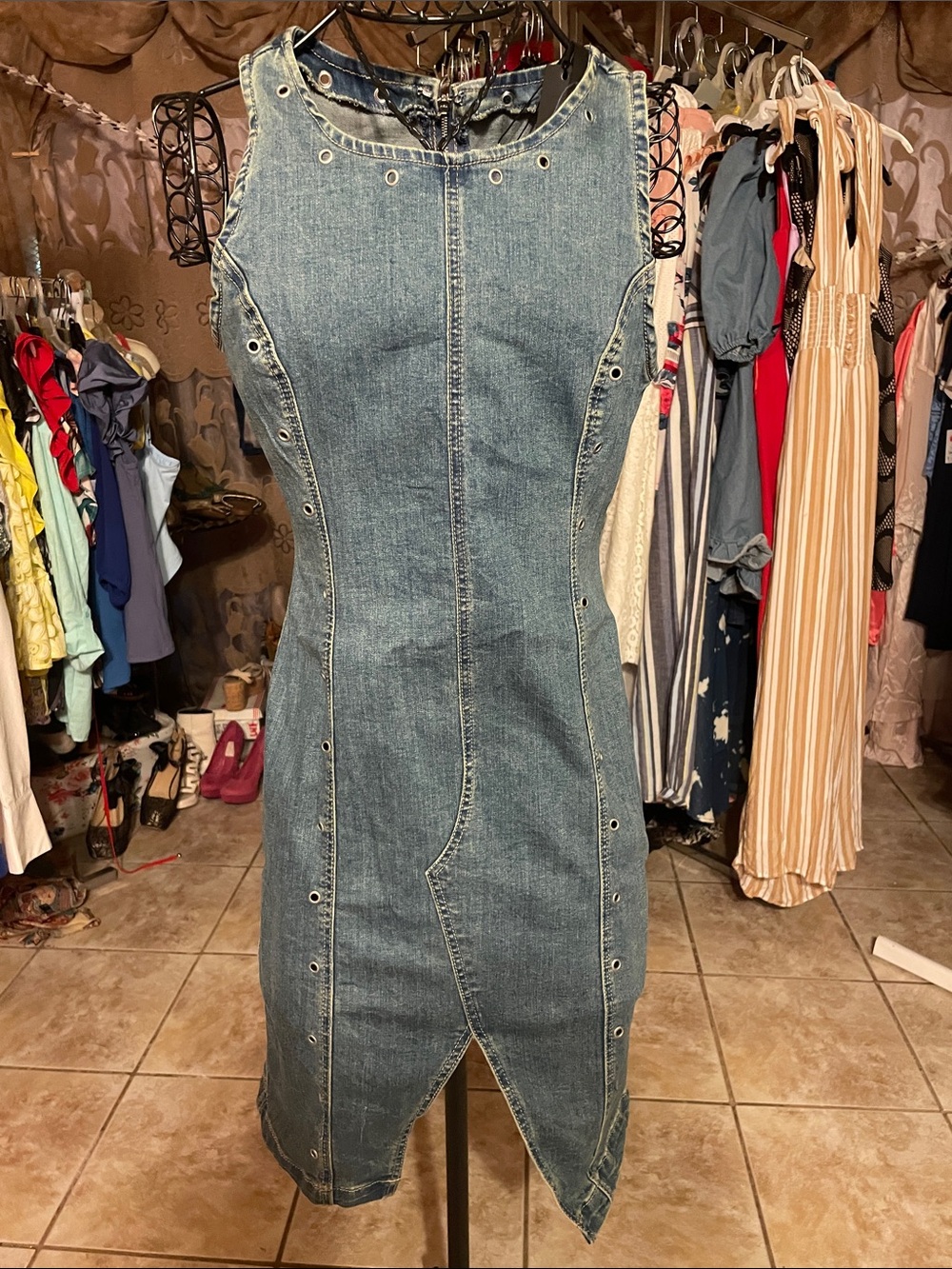 Fashion Nova Denim Midi Dress in Blue